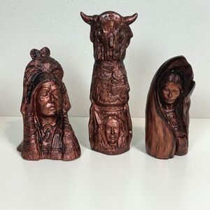 3 Vintage Handmade Painted Native American Indian Ceramic Figurines